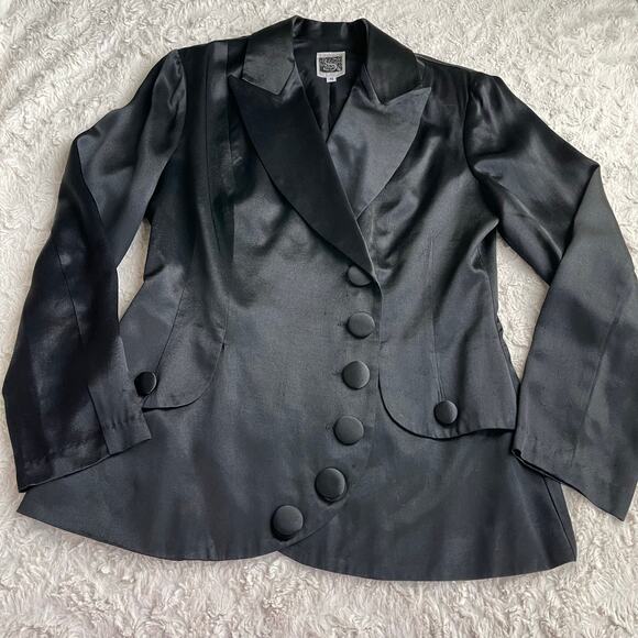 Sue Wong Studio satin blazer black asymmetrical vintage 80s 90s jacket cocktail - Picture 12 of 17